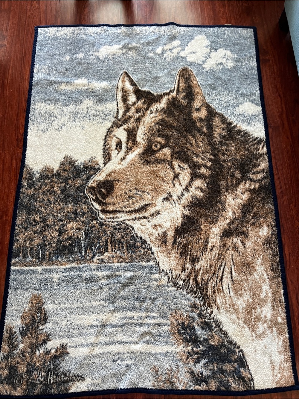 Vintage Biederlack WOLF Reversible Throw Blanket Soft Plush Large 52” x 75”